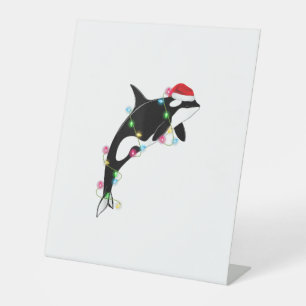 Funny Orca Killer Whale Santa Hat Christmas Sea An Pedestal Sign