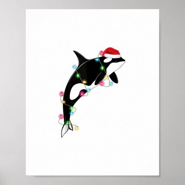 Funny Orca Killer Whale Santa Hat Christmas Sea An Poster (Front)