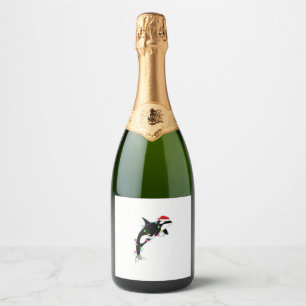 Funny Orca Killer Whale Santa Hat Christmas Sea An Sparkling Wine Label
