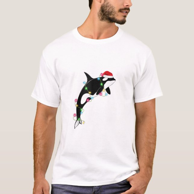 Funny Orca Killer Whale Santa Hat Christmas Sea An T-Shirt (Front)