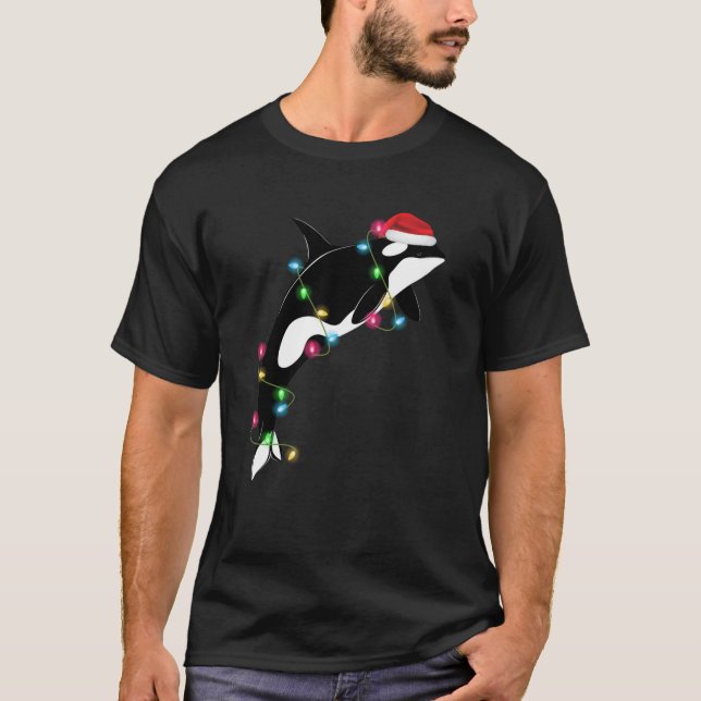 Funny Orca Killer Whale Santa Hat Christmas Sea An T-Shirt (Front)