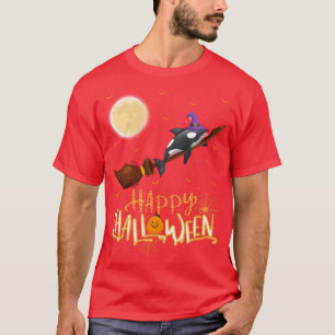 Funny Orca Ride Witch Shot Orca Fish Halloween Pul T-Shirt