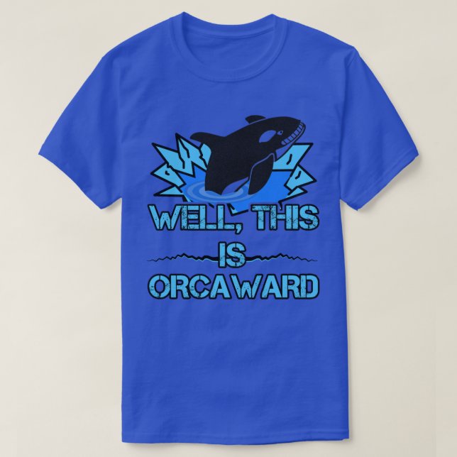 Funny Orca Whale Breaking Through Ice Fishing Hole T-Shirt (Design Front)
