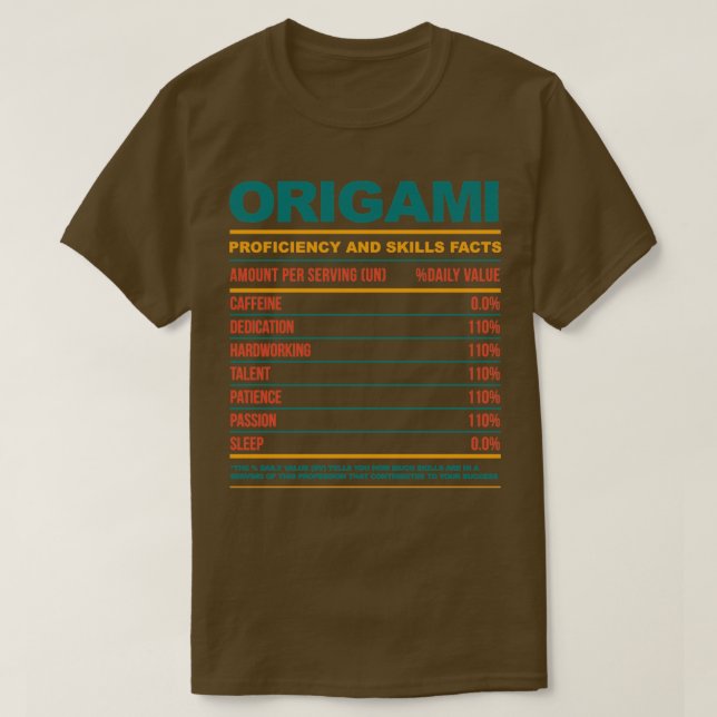 Funny Origami Nutritional Facts T-Shirt (Design Front)