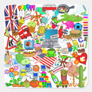 Funny Original & Cute Cartoon Montage Illustration Square Sticker