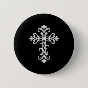 Funny ornate floral cross baroque religious women 6 cm round badge