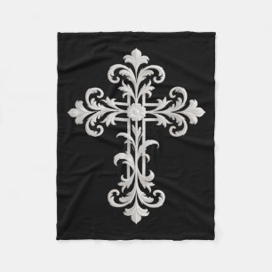 Funny ornate floral cross baroque religious women fleece blanket