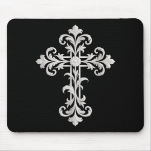 Funny ornate floral cross baroque religious women mouse pad
