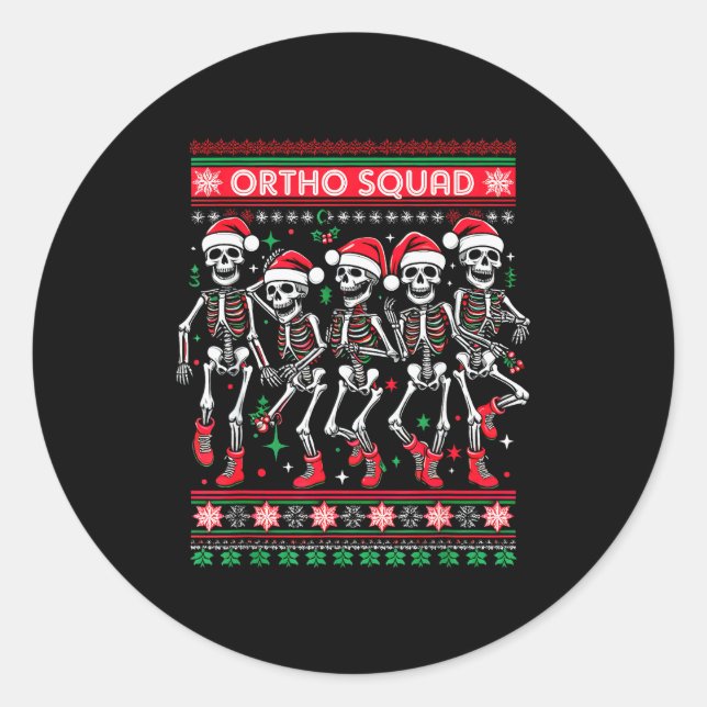 Funny Ortho Squad Christmas Three Santa Skeletons  Classic Round Sticker (Front)