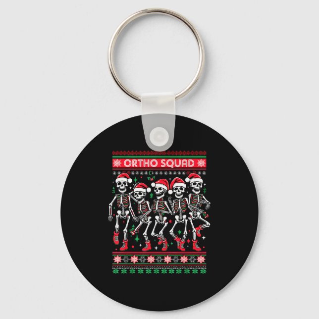 Funny Ortho Squad Christmas Three Santa Skeletons  Key Ring (Front)