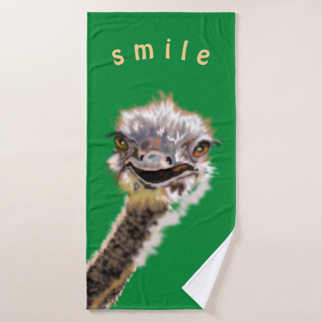 Funny Ostrich Bath Towels Smile - Custom Text (Bath Towel)