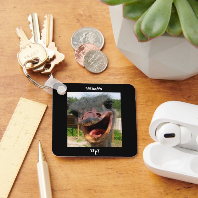 Funny Ostrich Bird Photo What's Up Key Ring (Desk)