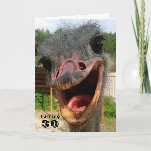 Funny Ostrich Bird Turning 30 Birthday Card (Front)