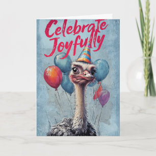 Funny Ostrich Birthday Greeting with Balloons Card