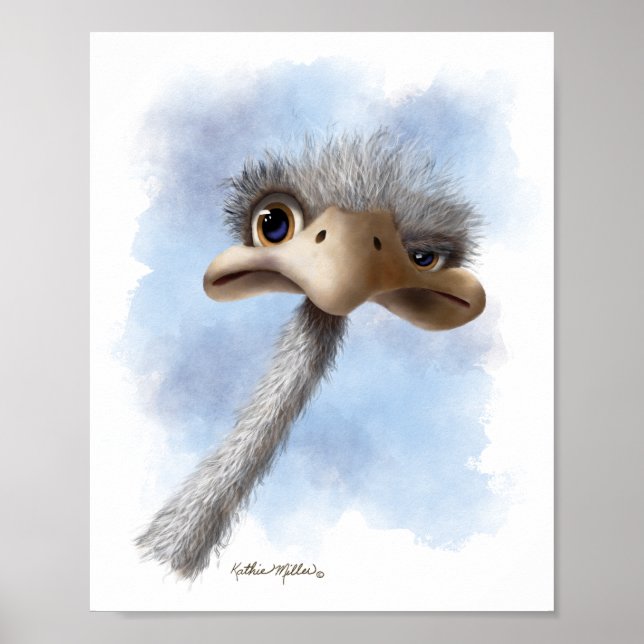 Funny Ostrich Caricature Poster (Front)