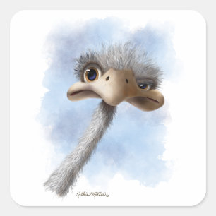 Funny Ostrich Caricature Square Sticker