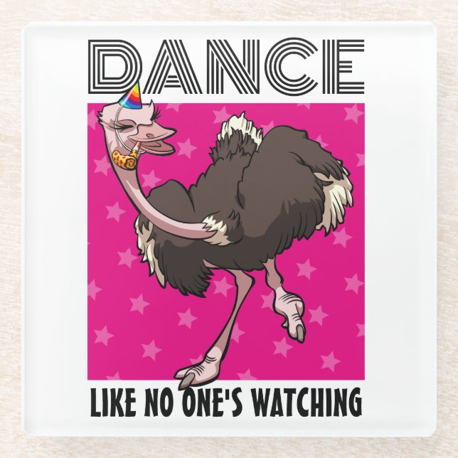 Funny Ostrich Dance Like No One's Watching Design Glass Coaster (Front)