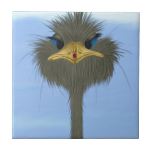Funny Ostrich George And The Cute Ladybug Ceramic Tile