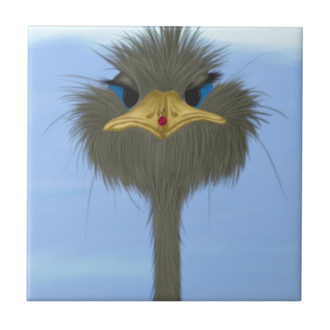 Funny Ostrich George And The Cute Ladybug Ceramic Tile (Front)