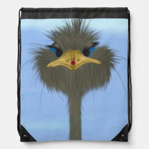 Funny Ostrich George And The Cute Ladybug Drawstring Bag