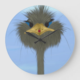 Funny Ostrich George And The Cute Ladybug Large Clock