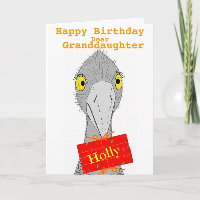 Funny Ostrich, Granddaughter, add name, Birthday Card (Front)
