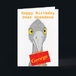 Funny Ostrich, Grandson, add name, Birthday Card<br><div class="desc">A drawing of a cute and funny ostrict holding a gift with recipients name on it. Fully customisable birthday card. For a Grandson,  or change the text. Versions for son,  dauughter,  granddaughter too.All text can be changed,  should you need something different.</div>