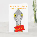 Funny Ostrich, Grandson, add name, Birthday Card<br><div class="desc">A drawing of a cute and funny ostrict holding a gift with recipients name on it. Fully customisable birthday card. For a Grandson,  or change the text. Versions for son,  dauughter,  granddaughter too.All text can be changed,  should you need something different.</div>