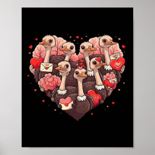 Funny Ostrich Heart Valentine Ostrich Womens Mens Poster