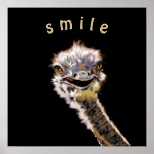 Funny Ostrich Poster Smile Custom Colour or Text