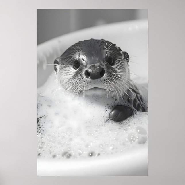 Funny Otter Bubble Bath Print, Bathroom Wall Art (Front)
