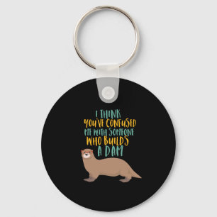 Funny Otter Cartoon Confused with Dam Beaver Key Ring
