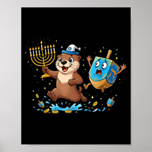 Funny Otter Dreidel Menorah Hanukkah Kids Womens M Poster