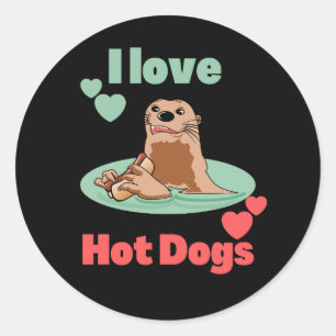 Funny Otter Eating a Snack. Adorable Classic Round Sticker