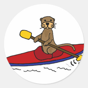 Funny Otter Kayaking Classic Round Sticker