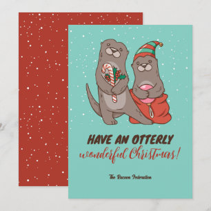 Funny Otter Pun Winter Holiday Merry Christmas Card