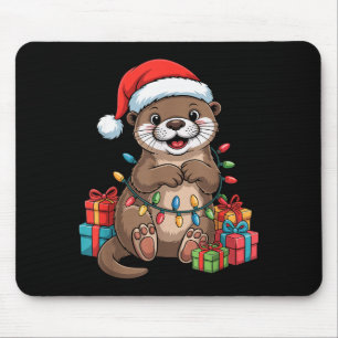 Funny Otter Santa Hat Animals Lovers Ugly Christma Mouse Pad