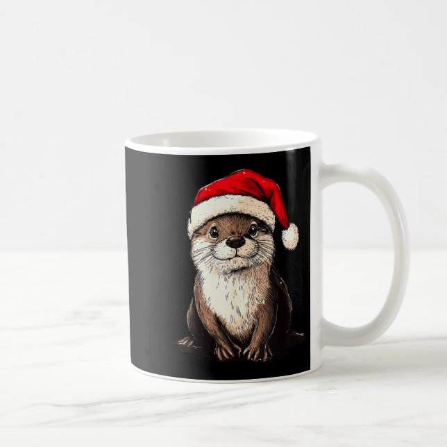 Funny Otter Santa Hat Xmas Otter Lovers Christmas  Coffee Mug (Right)