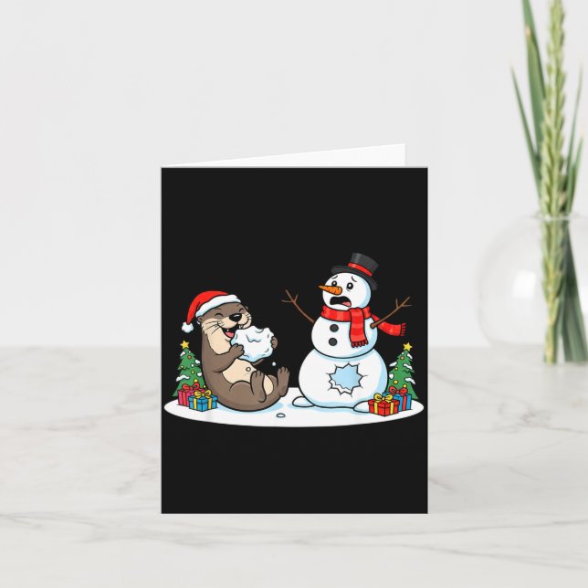 Funny Otter Snowman Christmas Tree Xmas Womens Men Card (Front)