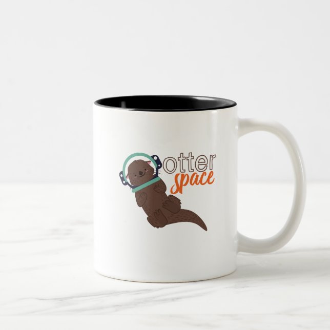 Funny Otter Space Animal Cartoon and Humour Two-Tone Coffee Mug (Right)
