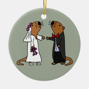 Funny Otter Wedding Cartoon Ceramic Tree Decoration