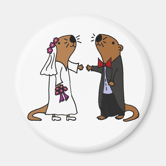 Funny Otter Wedding Cartoon Magnet (Front)
