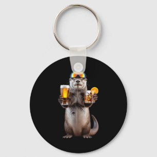 Funny otter with beer and ski snowboard vacations key ring