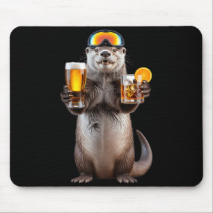 Funny otter with beer and ski snowboard vacations mouse pad