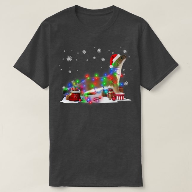 Funny Otters Tree Christmas Lights Xmas Pajama Mat T-Shirt (Design Front)