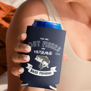 Funny Out Fish Husband Wife Bass Fishing Mug Can Cooler