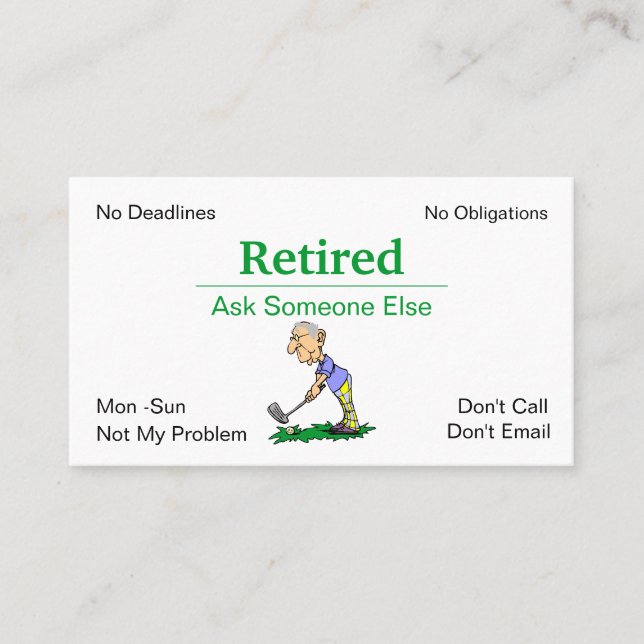 Funny Out of Business Retirement Man Golfing Business Card (Front)