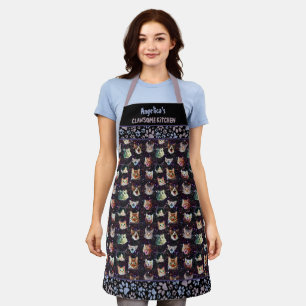 Funny Outer Space Galaxy Cats and Paw Print Custom Apron