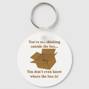 Funny Outside the Box Cardboard Dark Humour Key Ring