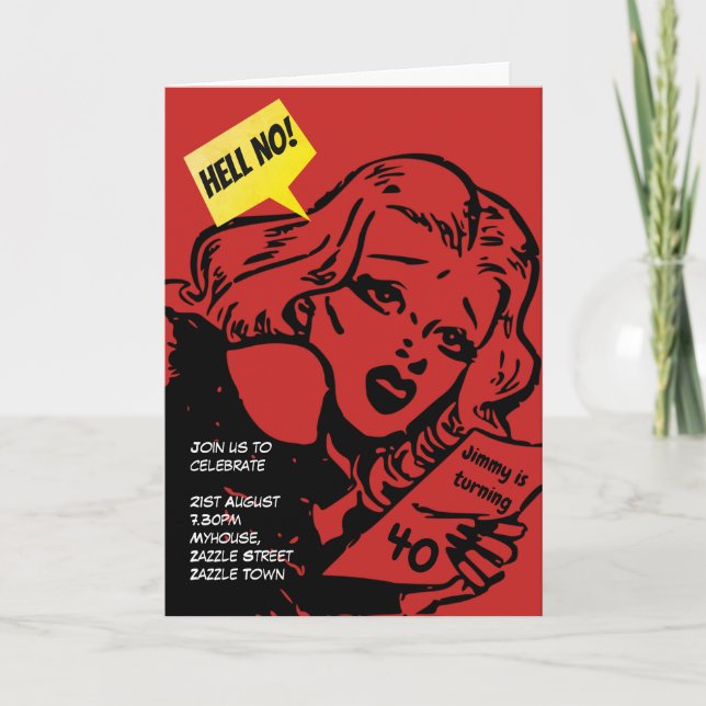 FUNNY Over the Hill Birthday Invites - Retro COMIC (Front)